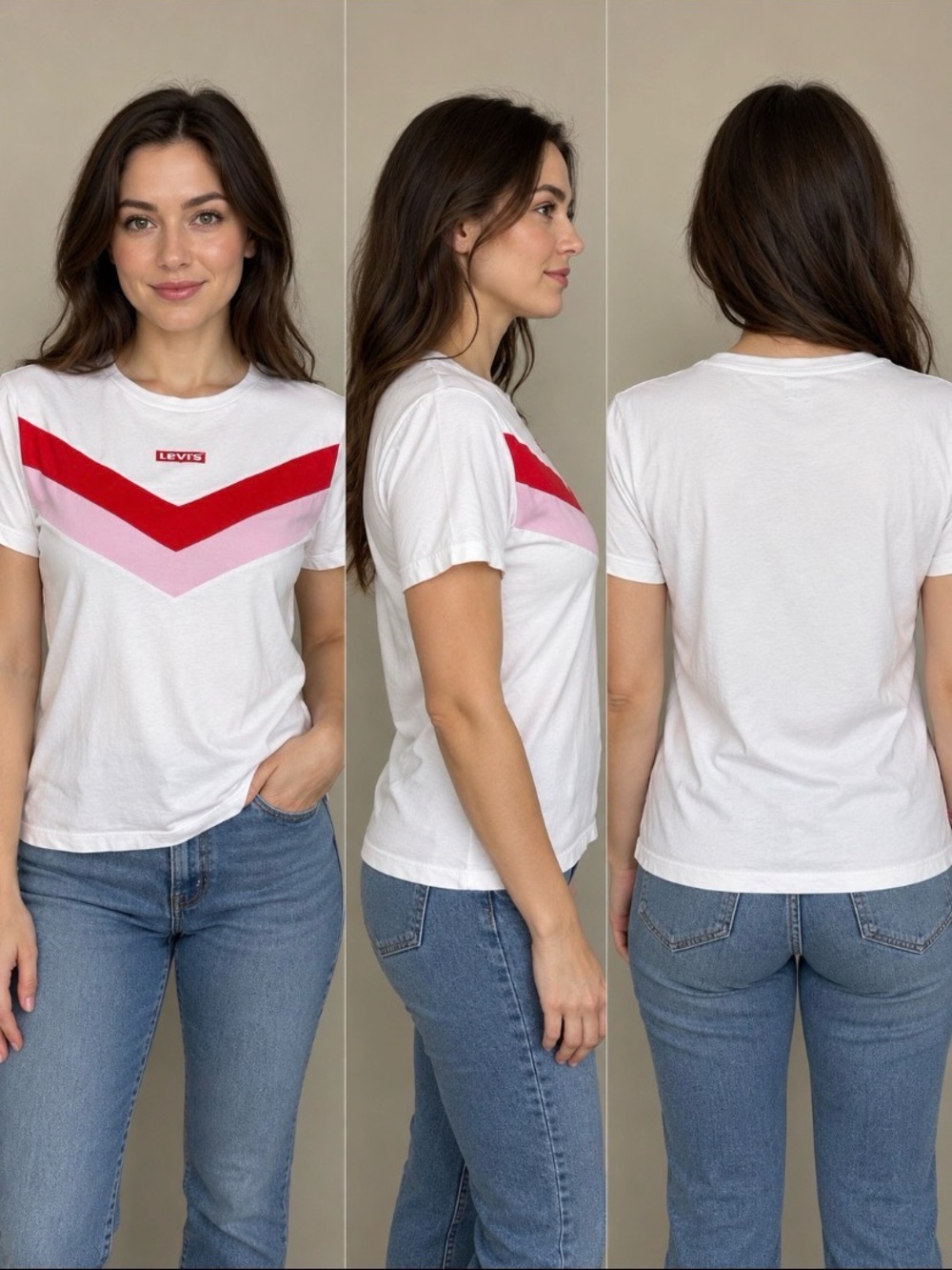 Levi’s Women’s White Red Pink Chevron Graphic T-Shirt Tee Size M